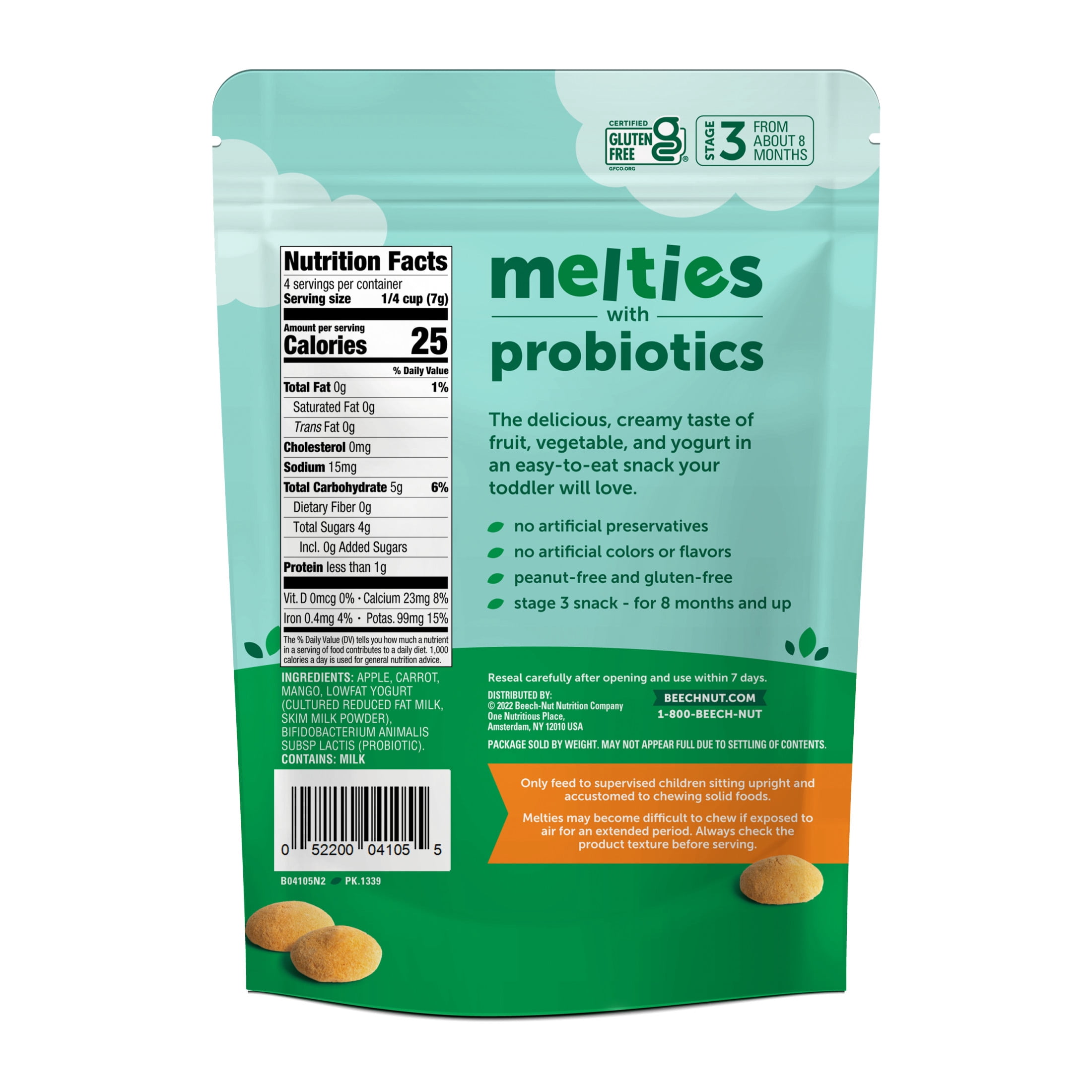 Beech-Nut Probiotic Melties Apple Carrot Mango Yogurt Melts Toddler Snack, 1oz (7 Pack)