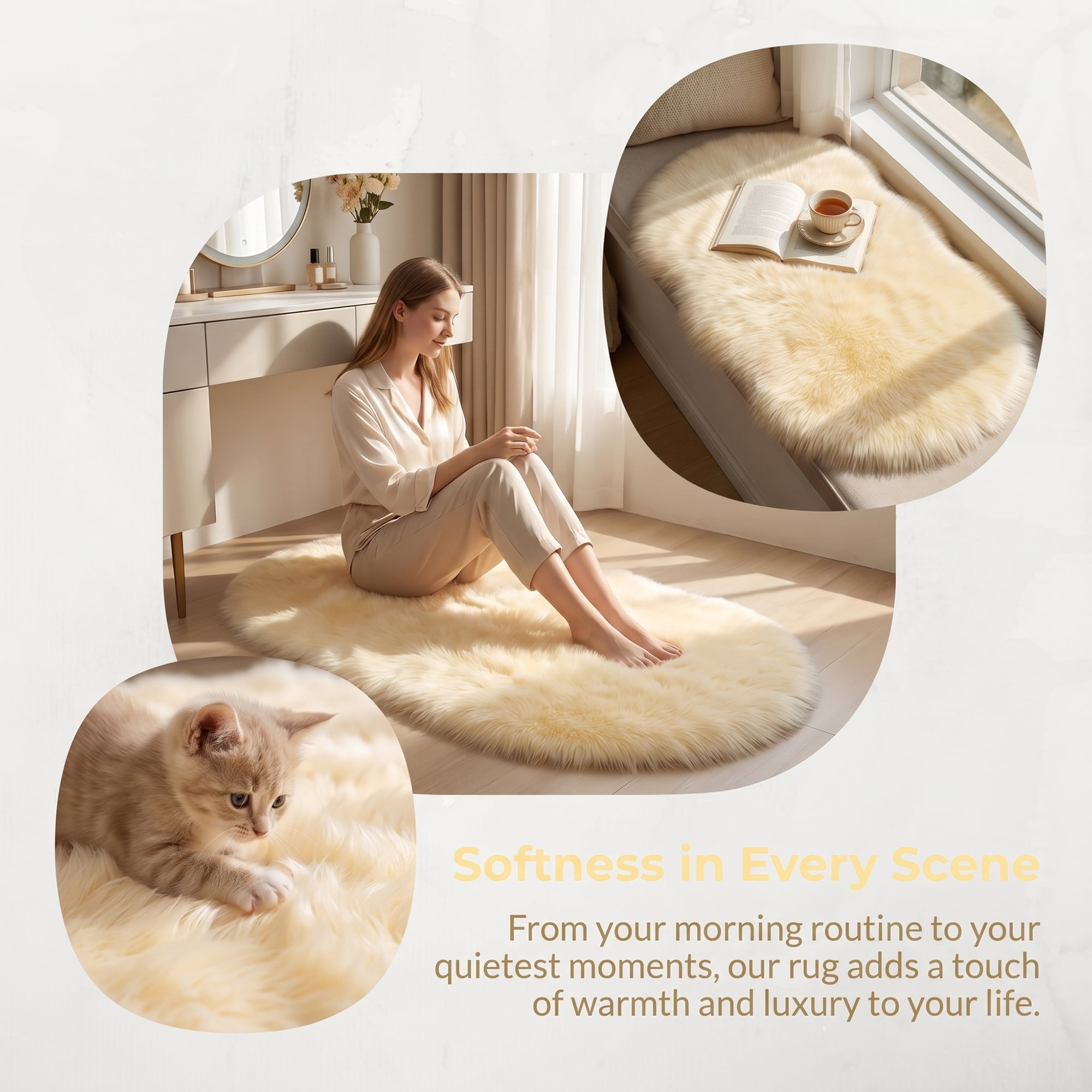 Unique Bargains Shaggy Area Rug Ultra Fluffy Non-Slip Fuzzy Carpet 35" x 24" Beige