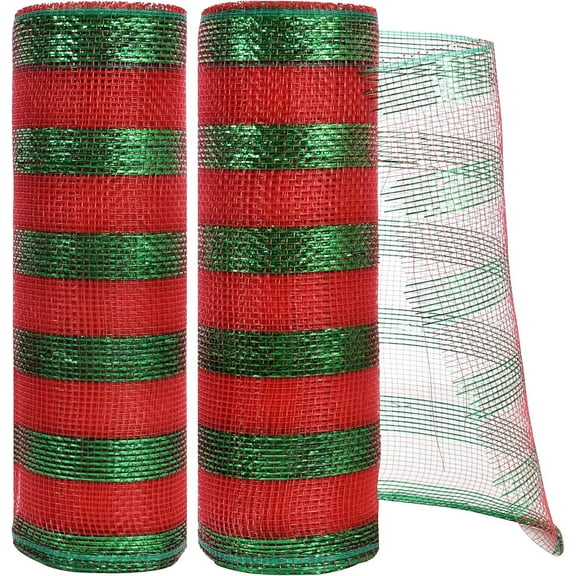 2 Rolls 10 inch Decorative Mesh Ribbbon Rolls,Bexikou Fabric Mesh with Foil for Mesh Wreath Supplies,Front Door Wreath Tree Decor Christmas NewYears Halloween Decoration (10 yds/Roll)