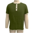 thumbnail image 5 of hotojiny Men Cotton Linen Henley Shirt Casual Short Sleeve Summer T Shirt Stylish Colorblock Button Tee Top Beach Clothes, 5 of 6