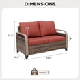 thumbnail image 3 of EAGLE PEAK Wicker Outdoor Furniture Loveseat Sofa w/ Cushions, Small Balcony Furniture Outdoor Loveseat 2 Seat Couch for Backyard Deck Porch, Brown/Red, 3 of 8