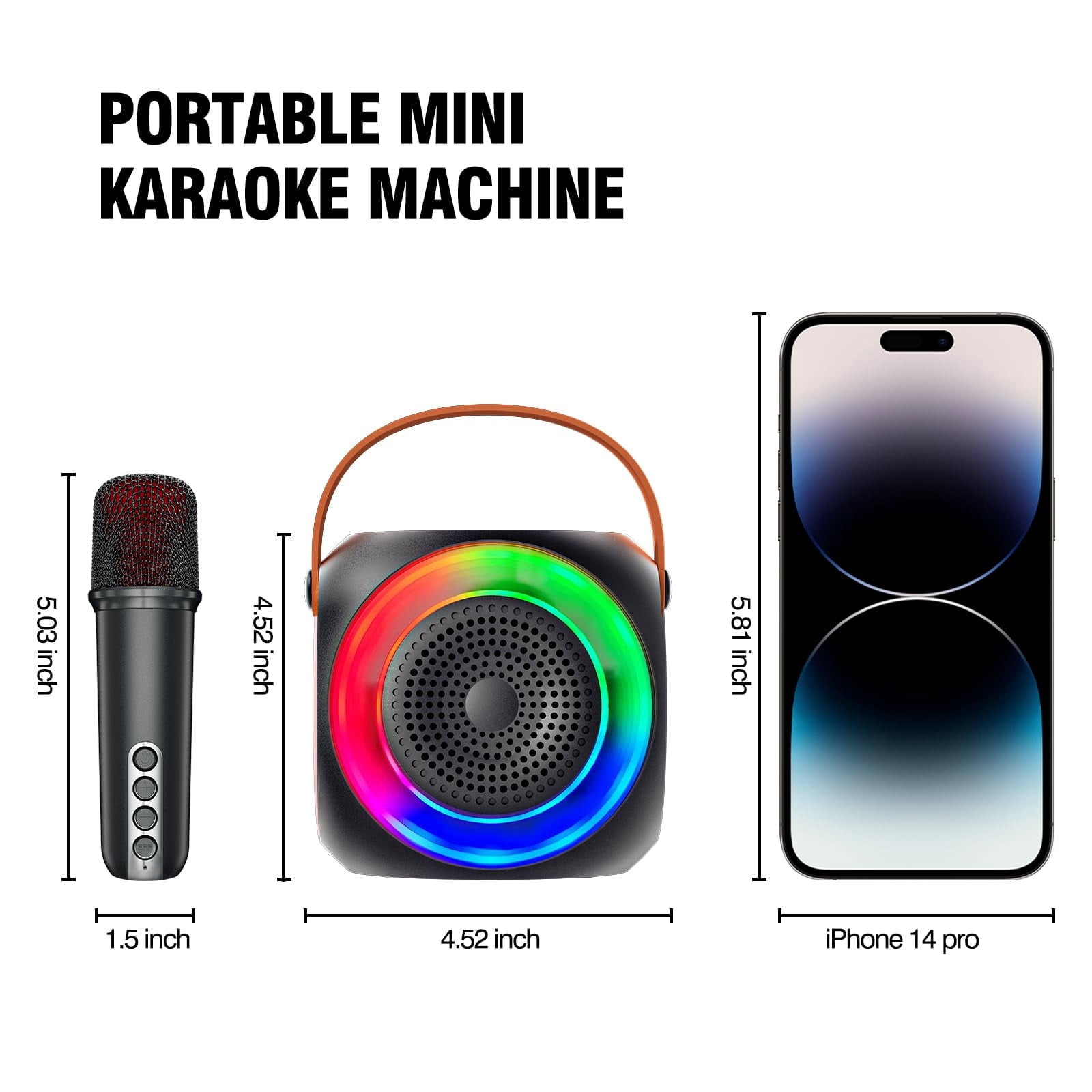 Mini Karaoke Machine for Kids Adults, Portable Karaoke Speaker with 2 Wilreless Microphones and Bluetooth for Home Party, Birthday Gifts for Boys/Girls,Black
