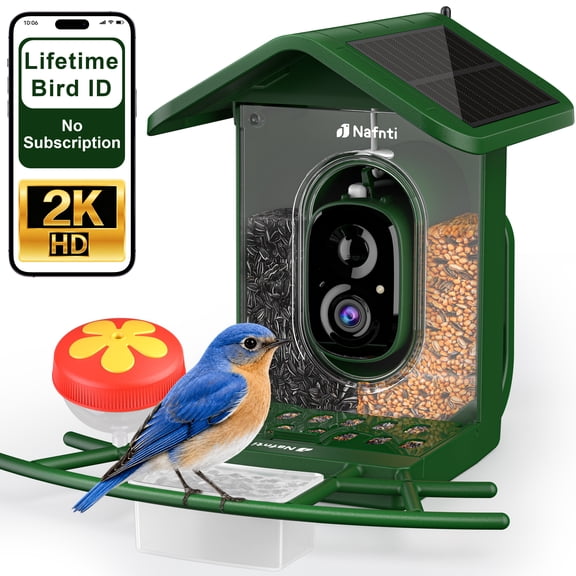 Nafnti 2K Bird Feeder with Camera, Lifetime Free AI Recognition, 10000 AI Bird Identification, Camera Bird Feeder with Solar Powered, 5GHz/2.4GHz