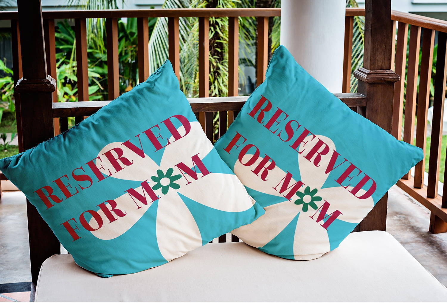 20" x 20" Simply Daisy Reserved for Mom with Flowers Indoor/Outdoor Pillow, Turquoise Qty 1