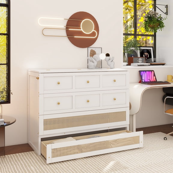 Full Size Murphy Bed with Large Drawers,White