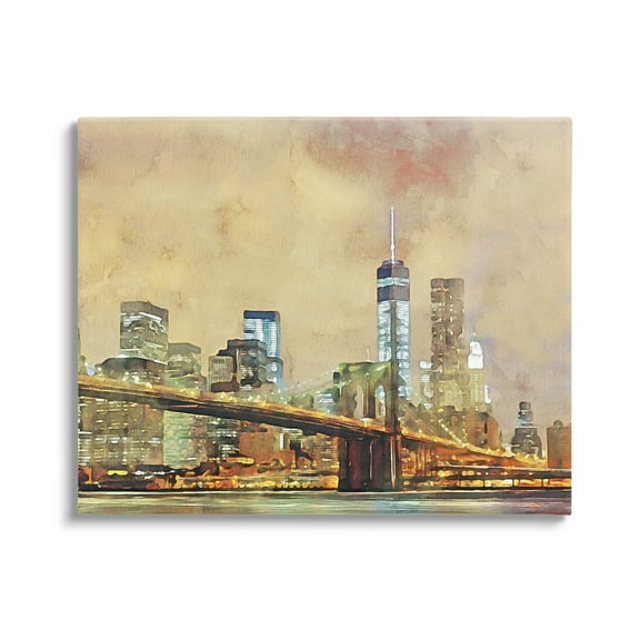 Stupell Urban Cityscape Bridge Metropolis Travel & Places Painting Gallery Wrapped Canvas Print Wall Art
