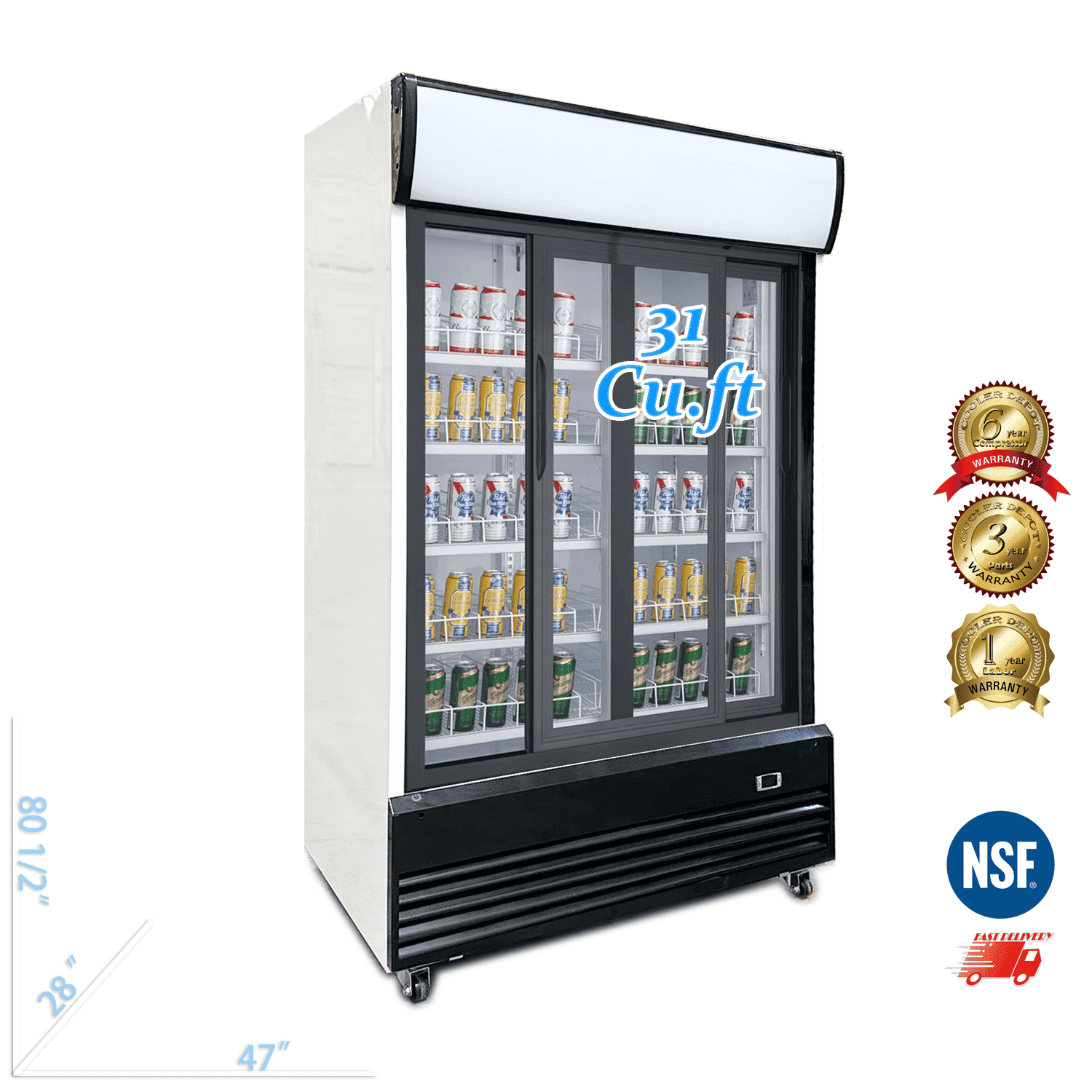 Cooler Depot 47 inchs 31 cu.ft, Commercial Merchandiser Refrigerator, NSF Certified.