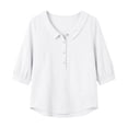 thumbnail image 5 of hoksml Women's Cotton Collared Blouse, 3/4 Sleeve Henley Button Tunic Top, Casual Loose Fit Solid Color Shirt, 5 of 8