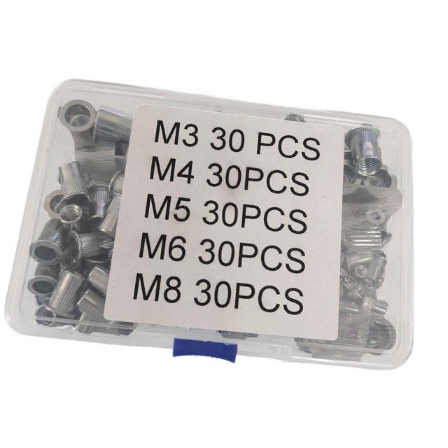 Kit de herramientas de tuerca de 150 piezas de tuerca, acero inoxidable 304, tuercas de inserción roscadas de cabeza plana premium surtida para fibra