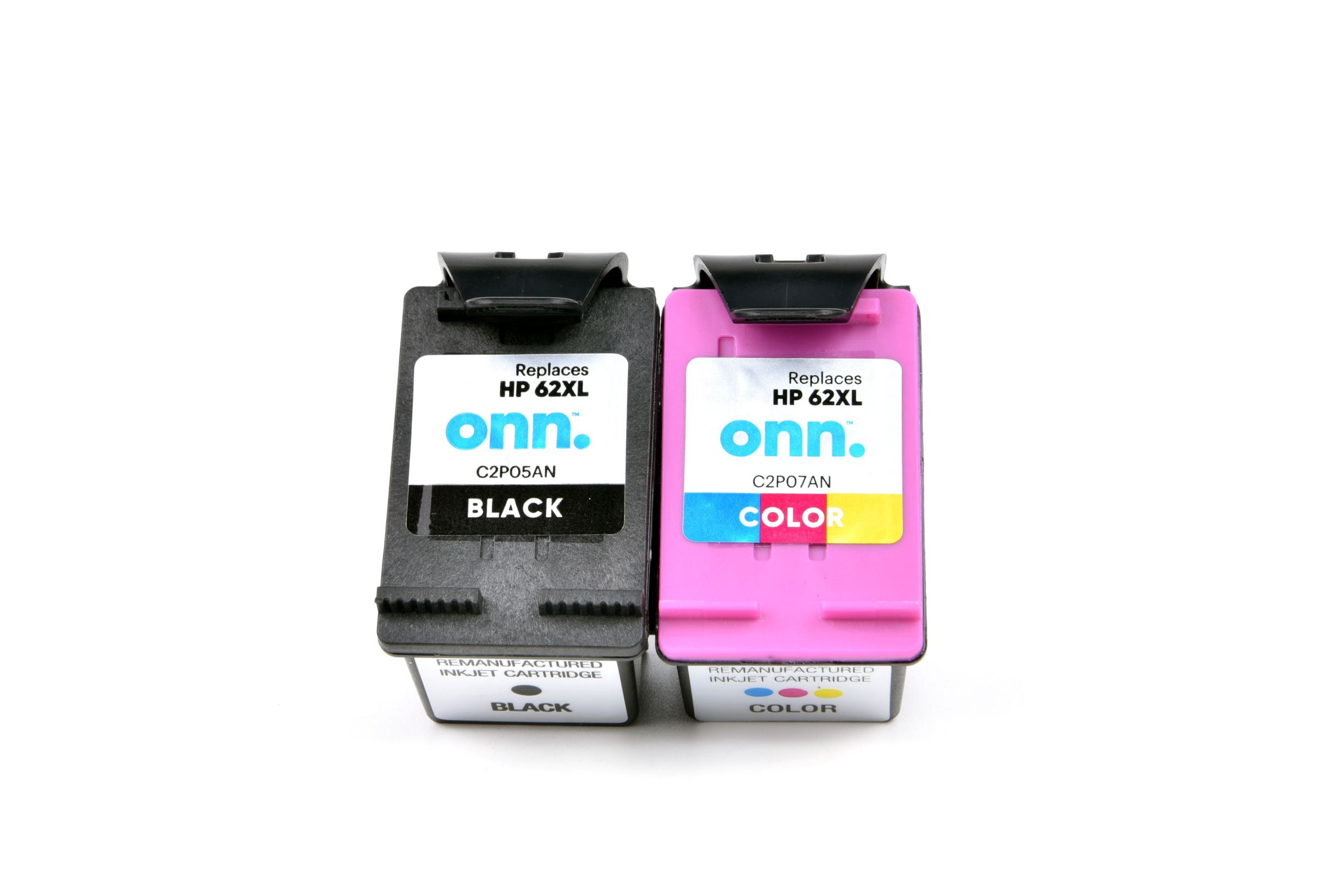 onn. Remanufactured Ink Cartridges, HP 62XL Black and 62XL Color