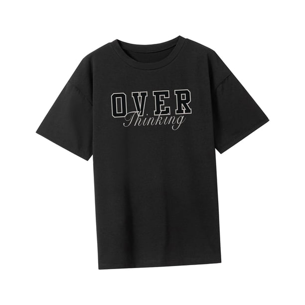 Camiseta para mujer, manga corta, cuello redondo, trajes de moda, camisa informal con cuello redondo para viajes de oficina XL