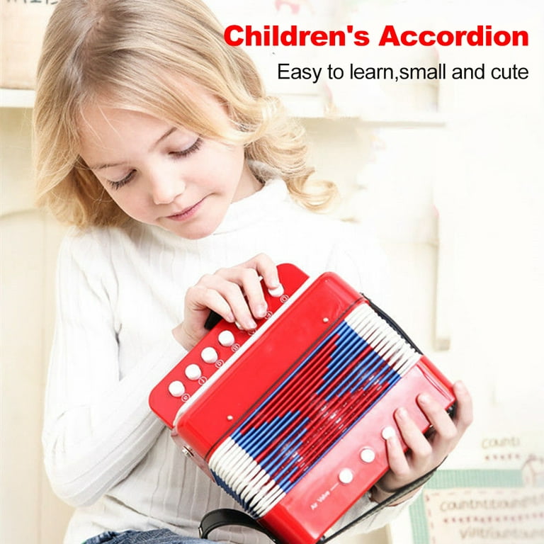Dcenta Kids Accordion Toy 10 Keys Buttons Mini Accordion Musical Instruments for Children, Kids, Toddlers, Beginners, Red