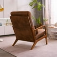 thumbnail image 6 of LegaHome Modern Accent Chair, Solid Wood Arm Chair with Wood Frame and Pillow, PU Leather Upholstered Armchair Comfort Reading Chair Lounge Chair for Living Room Bedroom Guest Room, Light Brown, 6 of 10
