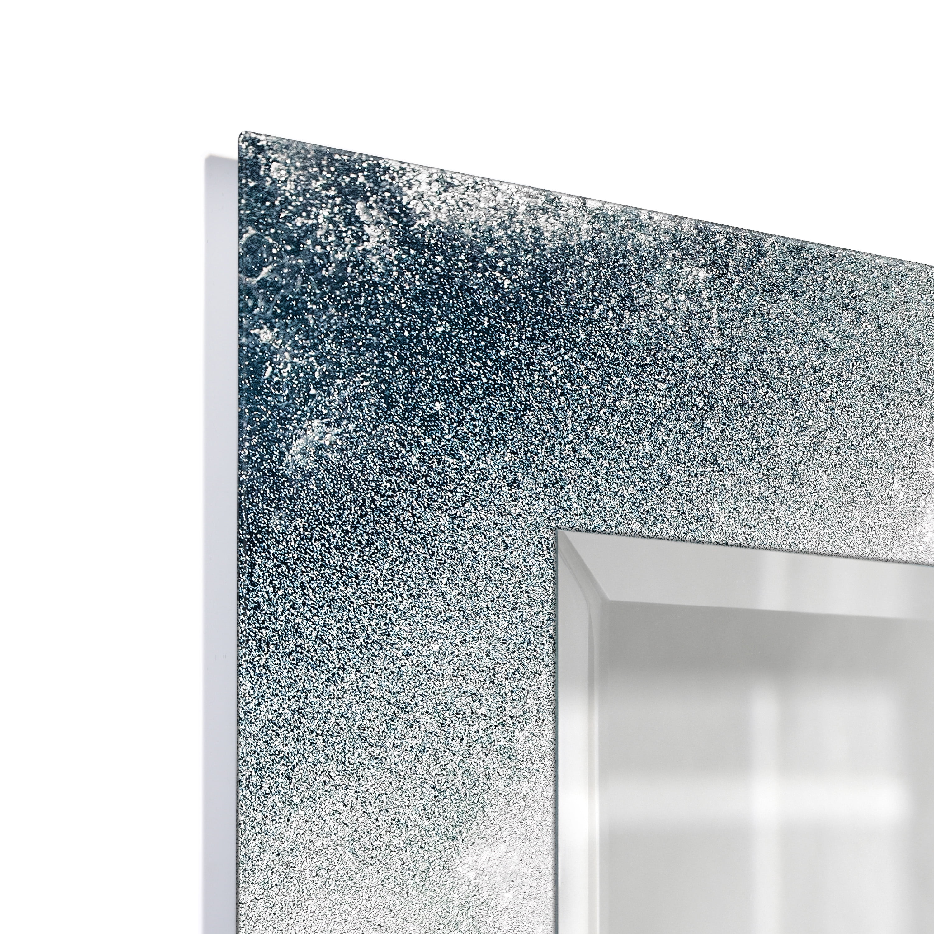 "Sapphire Sea" 48"x 32" Reverse Printed Tempered Art Glass with 36" x 20" Rectangular Beveled Mirror