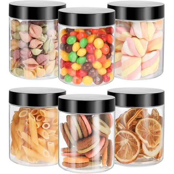6Pcs Moisture-proof Storage Jars with Sealed Lids,QZS Empty Plastic Containers,Round Refillable Food Jars Organizer,for Home Kitchen Snacks Peanut Honey and More 8oz