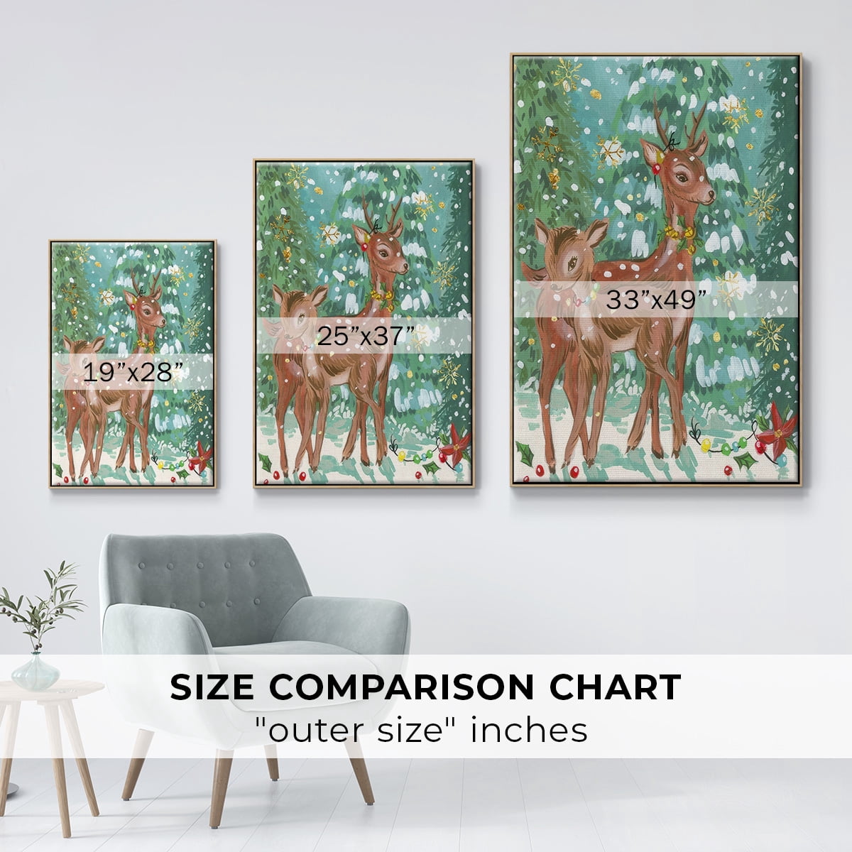 Doe and Fawn II - Framed Gallery Wrapped Holiday Canvas - 17 x 25 - Natural Wood Frame