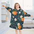thumbnail image 5 of FORMRS Wearable Blanket Hoodie with Sleeves for Kids Cozy Flannel Sweatshirt, Green Floral Oranges, 5 of 7