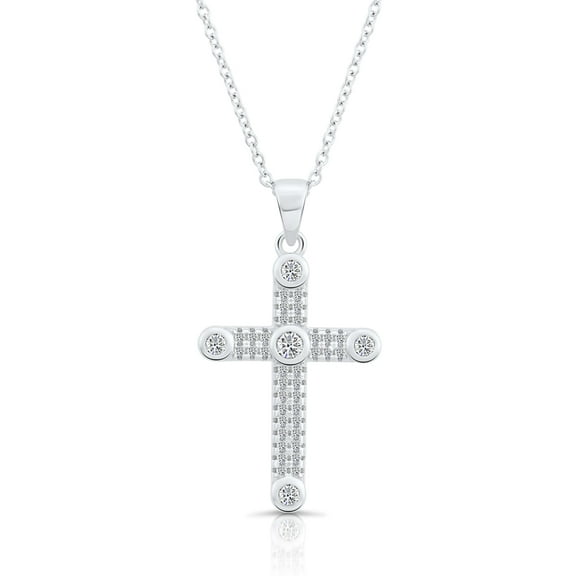 Tilo Jewelry .925 Sterling Silver Cross Pendant Necklace with Cubic Zirconia CZ Stones | 18 Inch | Women & Unisex