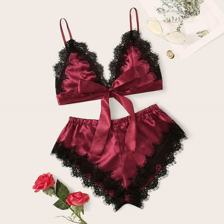 

Underwear For Women Briefs Cotton AXXD Lingerie Lace Satin Hollow Out Temptation Babydoll Underwear Panties Underpants Shorts Sleepwear Briefs Suit Wine S