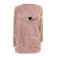 thumbnail image 4 of IROINNID Fall Shirts for Women Long Sleeve Tops Winter Warm Loose Fit Solid Plush Crewneck Long Pullover Thermal Fleece Tops with Pocket,Pink, 4 of 4