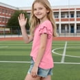thumbnail image 6 of Lumosvexa Girls Ruffle Sleeve T-Shirt Short Sleeve Soft Lightweight V Neck Summer Casual Daily Top Pink 13, 6 of 8