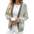 thumbnail image 2 of Long Sleeved Open Front Women Casual Knit Waffle Cardigan Coat, 2 of 6