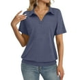 thumbnail image 2 of Womens Polo Shirts Short Sleeve Banded Bottom Business Tops Collared V Neck Casual Dressy Blouses Navy M, 2 of 6