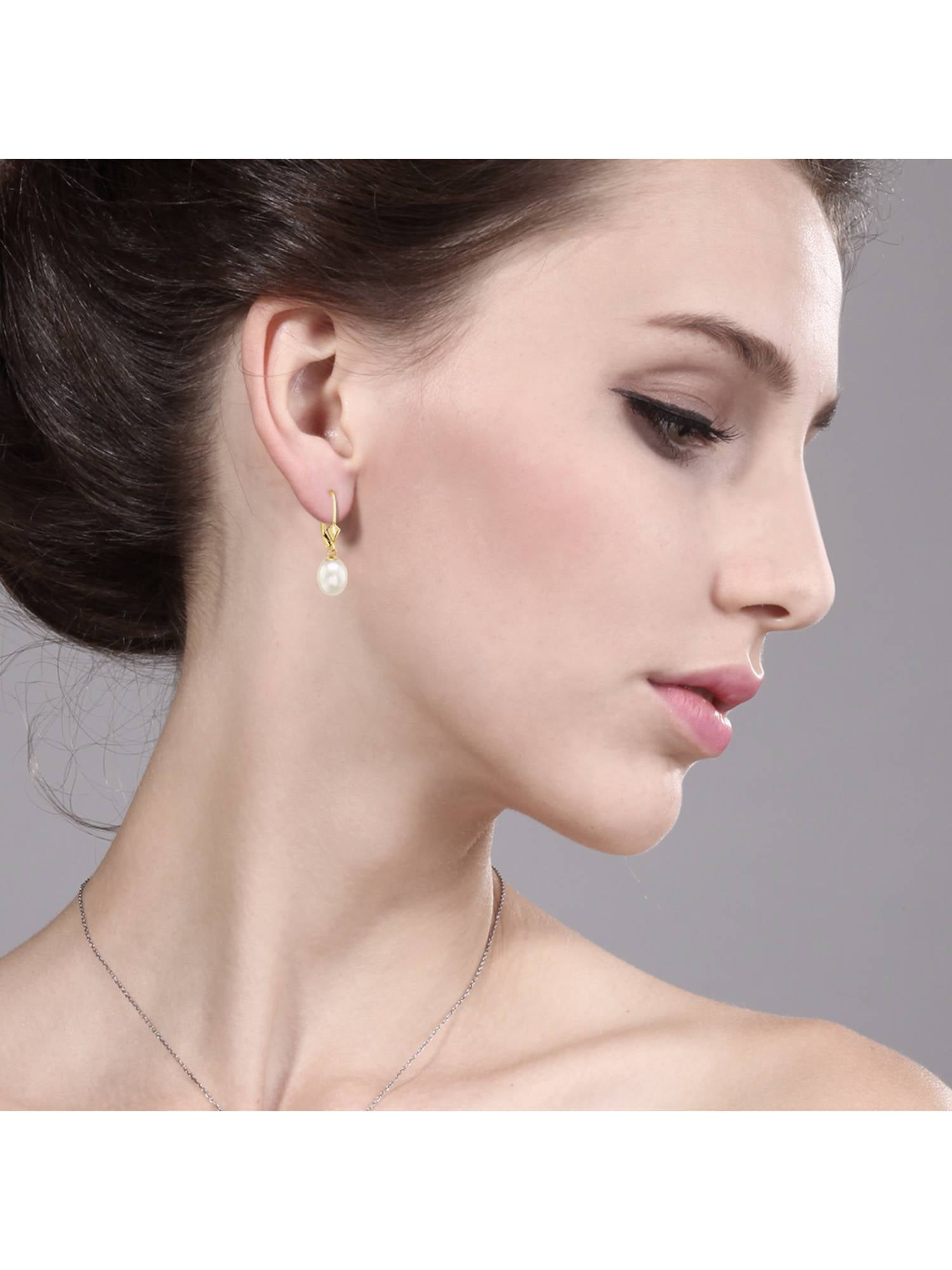 Gem Stone King Gorgeous 14KT Gold 9mm Cultured Freshwater Pearl Dangle Women's Earrings