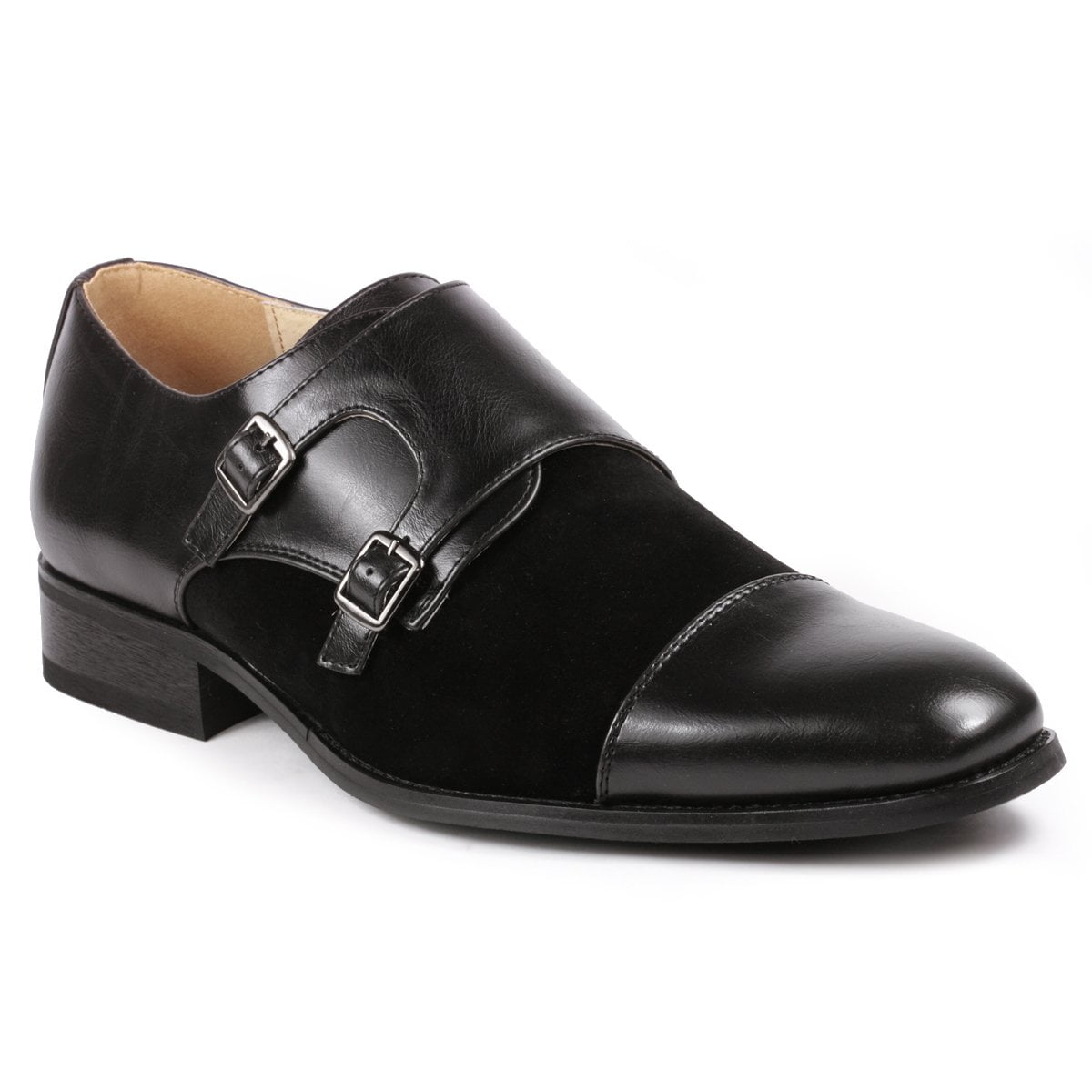 FARYM Mens Double-Strap Monk Shoes Formal Oxfords in Black Leather