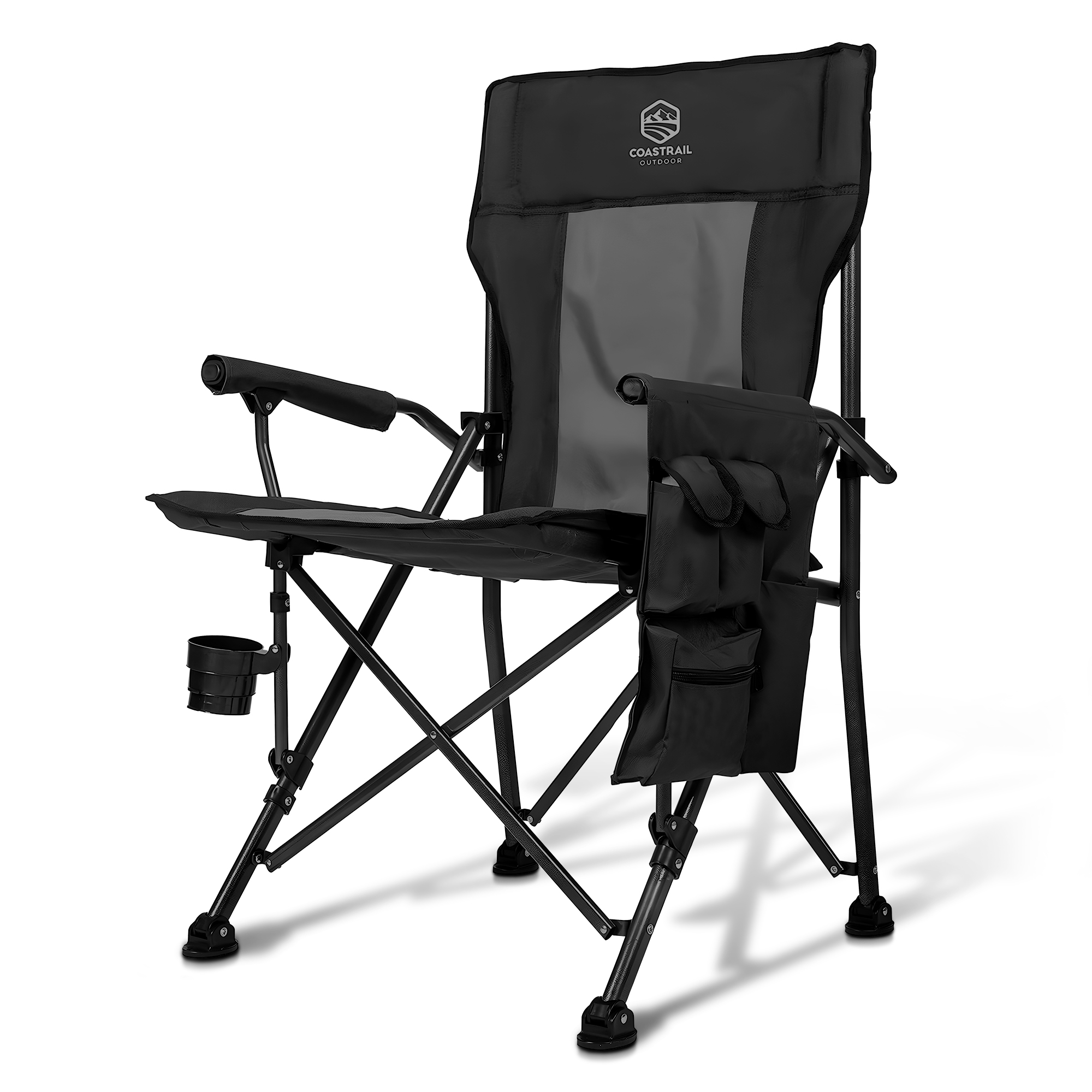doubob Folding Camping Chair High Back Padded Lawn Chair with Foldable Cup Holder, Side Storage
