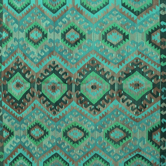 Ahgly Company Machine Washable Indoor Square Southwestern Turquoise Blue Country Area Rugs, 5' Square