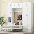 thumbnail image 2 of EUROCO Wood Murphy Bed, Storage Wall Bed with Cabinets and Drawers, Clever Furniture Set with Wardrobe for Living Room, Assemble Video Provided, Twin, 2 of 17