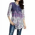 thumbnail image 4 of Chemise pour Femmes T-shirt Imprimé Bohème Col Rond Chemise à Col Rond Chemisier, Violet, L, 4 of 5