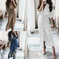 thumbnail image 2 of Yokua Women Long Sleeve Deep V-neck Pleated Dress Print Slit Pack Hip Casual Dress, 2 of 12