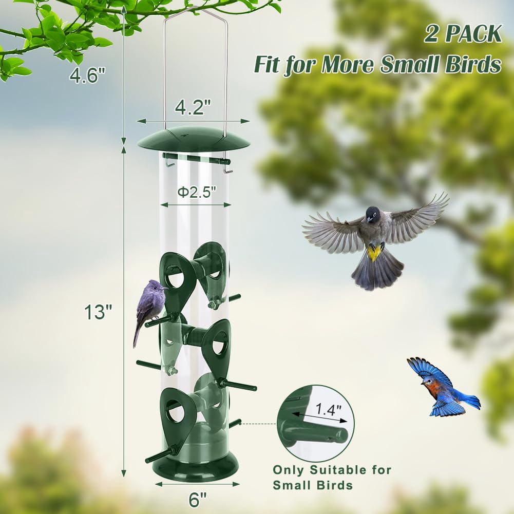 Metal Bird Feeder - 6 Port Tube Feeder for Outdoors, Heavy Duty Squirrel Proof with Metal Lid, Easy Fill & Clean, Weather Resistant, 13 Inch