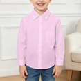 thumbnail image 2 of JUMEYU Shirts for Boys Boys' Cotton Dress Shirt Long Sleeve Casual School Uniform Woven Button Down Shirt 7T 8T (Pink,7-8 Years), 2 of 5