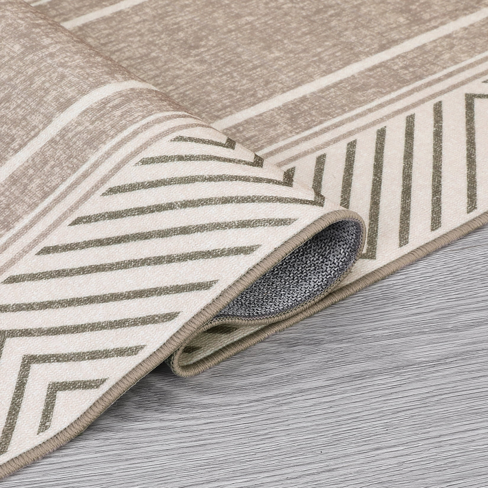 Hasoo 2' x 6' Runner Rug Modern Geometric Bordered Carpet for Hallway Kitchen, Light Brown