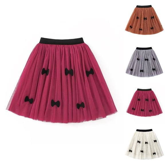 SGFCWSX Girls Tulle Skirt Kids Elastic Waist Bow A Line Midi Skirts Daily Party Casual Wear Red Size 5 Years