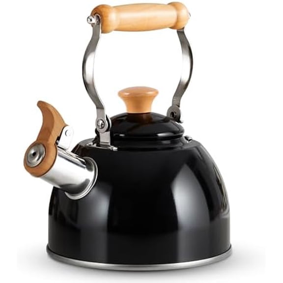 Tea Kettle, Tea Pot with Cool Touch Ergonomic Handle, Teapot Food Grade Stainless Steel, Tea Kettle Stovetop, Kettle Teapot, Whistling Tea Kettle, Small Tea Pot, 1.6 Quart (Black)