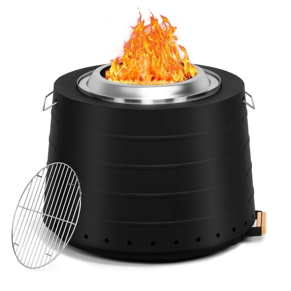 Homrest Smokeless Fire Pit, Portable Outdoor Wood Burning Fireplace for Camping,Stainless Steel Fire Pit with Cooking Grate, Removable Ash Pan
