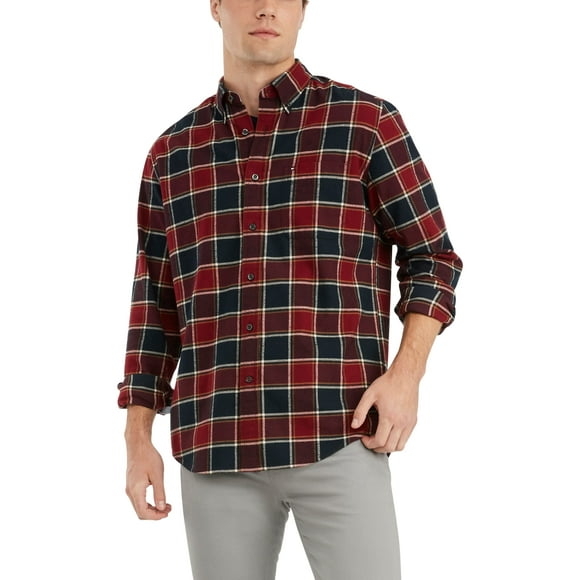 Tommy Hilfiger Men's Long Sleeve Casual Button-Down Shirt in Classic Fit, Rouge, XS