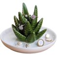 thumbnail image 1 of Porta anillos de aloe, plato de cactus para anillos, bandeja para joyas, organizador de anillos, pendientes y collares, para dama de honor, 13 x 13 x 10,5 cm, blanco y verde, 1 of 5