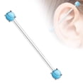 thumbnail image 2 of MoBody 14G Round Turquoise Prong Set Ends Industrial Barbell Earring Surgical Steel 38mm Ear Cartilage Piercing Bar (Silver-Tone), 2 of 3