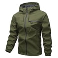 thumbnail image 3 of Men's Spring Outdoor Hooded Jacket Softshell Waterproof Jacket Polyester Blend Casual Lightweight Travel Hiking Overcoat Windbreaker Fashion Gift For Him | JASKFLY,Army Green L, 3 of 6