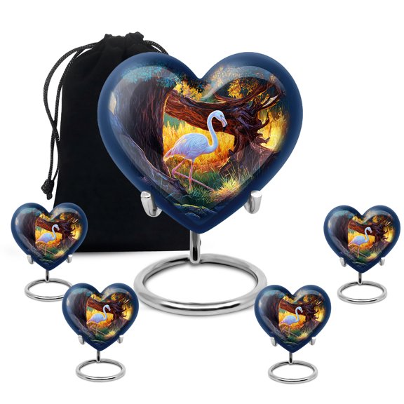 MUKTIVE Flamingo Urns for Human Ashes Adult Women & Men, Funeral 8 " Black Urn for Adult Male Ashes, Cremation 3 Inch Memorial Portable Ash Holder,(1 Large, 4 Keepsake)