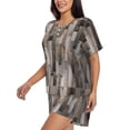 thumbnail image 2 of "Wukai Wooden Texture Women's Pajama Set - Short-Sleeve Top and Shorts with Elastic Waistband and Pockets for Loungewear, Yoga, and Casual Wear-XX-Large, 2 of 8