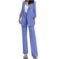 thumbnail image 3 of Dazajoo Women's 2024 2 Piece Blazer Set Open Front Long Sleeve Blazer and Straight Pants Fall Solid Color Business Office Suits Set,Blue,XL, 3 of 8