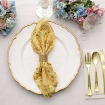 Efavormart Sparkly Gold Leaf Vine Embroidered Sequin Tulle Cloth Dinner Napkins, Sheer Decorative Napkins