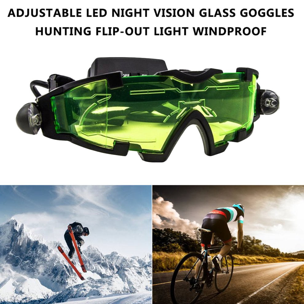 LESHP Adjustable LED Night View Glass Goggles Motorcycle Motorbike Racing Hunting Glasses Eyewear With Flip out Light Windproof Walmart