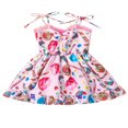 thumbnail image 1 of Robe d'Été pour Tout-Petite Fille, Imprimé Bonbon, Bretelles Spaghetti, Sans Manches, Coupe Trapèze, 1 of 9